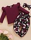 cheap Baby Girls&#039; Clothing Sets-Girls&#039; Clothing Set Floral Solid Colored Long Sleeve Cotton Polyester Basic Toddler School Daily Wear 1-4 Years Ruffle Bow Print 3D Printed Graphic Regular Fit