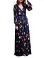 cheap Lace Dresses-Women&#039;s Chiffon Dress Maxi long Dress Royal Blue Long Sleeve Floral Split Print Spring V Neck Casual Linen S M L XL XXL 3XL