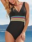 cheap One-Pieces-Women&#039;s Swimwear One Piece Monokini Normal Swimsuit Color Block Stripe Tummy Control Open Back Slim Print Black Strap Bathing Suits Party Textured New / Neutral / Padded Bras