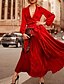 cheap Boho Dresses-Women&#039;s Swing Dress Maxi long Dress Purple Red Long Sleeve Solid Color Summer V Neck Elegant Casual 2021 S M L XL XXL 3XL