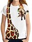 baratos Camiseta-Mulheres Gráfico 3D Girafa Para Noite Final de semana Manga Curta Camiseta Decote Redondo Imprimir Básico Blusas Branco S / Impressão 3D