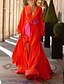 abordables Robes Bohêmes-Femme Robe Évasée Robe longue maxi Manches Longues Bloc de Couleur Fendu Eté Simple 2021 Rouge S M L XL XXL 3XL