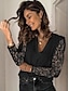 cheap Tops &amp; Blouses-Women&#039;s Shirt Lace Shirt Blouse Eyelet top Plain Casual Daily Lace See Through Cut Out Black Long Sleeve Vintage Basic Sexy V Neck Spring Fall