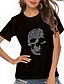abordables Camiseta-Mujer Festivos Fin de semana Camiseta Manga Corta Graphic Cráneos Escote Redondo Estampado Básico Tops Negro S