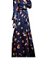 baratos Vestidos de Renda-Mulheres Vestido de chiffon Vestido maxi longo Azul Real Manga Longa Floral Fenda Estampado Primavera Decote V Casual Linho S M L XL XXL 3XL / Chiffon