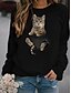 cheap Hoodies &amp; Sweatshirts-Women&#039;s Hoodie Sweatshirt Pullover Basic Casual Black White Graphic Cat 3D Daily Long Sleeve Round Neck