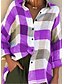 baratos Tops &amp; Blouses-Mulheres Blusa Camisa Social Verde Azul Roxo Patchwork Imprimir Xadrez Bloco de cor Diário Manga Longa Colarinho de Camisa Básico Longo Ajuste Largo S