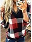 economico Intimo alla moda-Per donna Blusa A scacchi Manica lunga Pulsante A V Elegante Top Blu Rosso Grigio