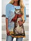 preiswerte Casual Kleider-Damen T Shirt Kleid Minikleid Blau Weiß Halbe Ärmel Katze Tier Druck Frühling Sommer Rundhalsausschnitt Freizeit Festtage 2021 S M L XL XXL 3XL