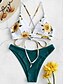 cheap Bikini-Women&#039;s Bikini 2 Piece Swimsuit Strappy Wrap Floral Yellow Green Light Green Swimwear Bathing Suits / Padded Bras
