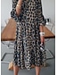 cheap Casual Dresses-Women&#039;s Midi Dress Sundress Blue Wine Brown 3/4 Length Sleeve Print Print Round Neck Fall Spring Casual 2022 S M L XL XXL