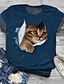 cheap Plus Size Tops-Women&#039;s Plus Size Tops T shirt Cat Graphic Short Sleeve Print Crewneck Cotton Spandex Jersey Daily Holiday Blue Black