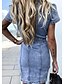 cheap Elegant Dresses-Women&#039;s Denim Dress Knee Length Dress Light Blue Short Sleeve Solid Color Summer Shirt Collar Elegant 2021 S M L XL