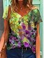 billige T-shirts-Dame T skjorte Blomstret Grafisk Daglig Kortermet T skjorte V-hals Trykt mønster Grunnleggende Løstsittende Grønn Blå Gul S / 3D-utskrift