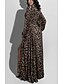 billige Afslappede kjoler-Dame A Linje Kjole Maxi lang kjole Brun Langærmet Leopard Trykt mønster Efterår V-hals Elegant Afslappet 2021 S M L XL XXL