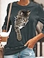 abordables T-shirts-Mujer Diario Camiseta Manga Larga Graphic Animal Escote Redondo Básico Tops Verde Trébol Negro Azul Piscina S