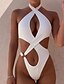 cheap One-Pieces-Women&#039;s Swimwear One Piece trikini Swimsuit Solid Colored Backless Cut Out Ring White Black Halter Neck Bathing Suits Fashion Sexy / Padded Bras