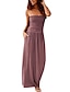 cheap Casual Dresses-Women&#039;s Maxi long Dress Sheath Dress Blue Purple Blushing Pink Wine Gray Green Black Red Light Green Navy Blue Sleeveless Cold Shoulder Print Solid Color Strapless Spring Summer Casual Modern 2021 S