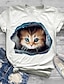 preiswerte Tops in Übergröße-Damen Übergröße Oberteile T-Shirt Katze Grafik Kurzarm Bedruckt Grundlegend Rundhalsausschnitt Baumwoll-Spandex-Trikot Täglich Blau Schwarz