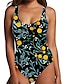 preiswerte Einteiler-Damen Ein Stück Monokini Badeanzug Bauchkontrolle Druck Blumen Einfarbig Blau Schwarz Bademode Bodysuit Gurt Badeanzüge neu Modisch Sexy / Polsterloser BH