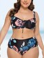 cheap Plus Size Swimwear-Tankini Women&#039;s Swimsuit Floral Bow Print Black Plus Size Swimwear Halter Bathing Suits