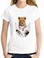 billige T-shirts-Dame T skjorte 3D Hund Grafisk 3D Rund hals Trykt mønster Grunnleggende Topper 100 % bomull Svart Hvit