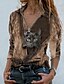 cheap Tops &amp; Blouses-Women&#039;s Blouse Cat Long Sleeve Zipper Shirt Collar Basic Tops Blue Brown Gray