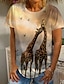 billige T-skjorte-Dame T skjorte Gul Grafisk Sjiraff 3D Trykt mønster Kortermet Daglig Helg Grunnleggende Rund hals Normal 3D Maling