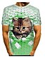 cheap Tank Tops-Men&#039;s T shirt Shirt Cat Graphic Animal 3D Print Round Neck Daily Short Sleeve Print Tops Basic Green Blue White