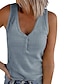 baratos Regatas-Mulheres Malha Íntima Tecido Patchwork Decote V Básico Blusas Delgado Branco Preto Azul
