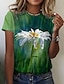 billige T-shirts-Dame Blomstret Grafisk Daglig Weekend Blomster Tema Maleri Kortærmet T-shirt Rund hals Trykt mønster Basale Toppe Grøn S / 3D-udskrivning