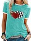 cheap T-Shirts-Women&#039;s T shirt Plaid Heart Color Block Round Neck Patchwork Print Basic Tops Green Blue White