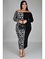 cheap Plus Size Dresses-Women&#039;s Sheath Dress Midi Dress Black Long Sleeve Print Print Fall Off Shoulder Sexy Slim 2021 XXL 3XL 4XL 5XL 6XL / Plus Size