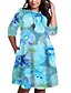 cheap Plus Size Dresses-Women&#039;s Plus Size Floral Shift Dress Print Round Neck 3/4 Length Sleeve Casual Fall Spring Daily Holiday Knee Length Dress Dress