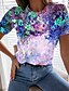 cheap T-Shirts-Women&#039;s T shirt Tee White Blue Purple Graphic Floral 3D Print Short Sleeve Daily Weekend Basic Round Neck Regular Fit Floral Painting