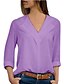 cheap Tops &amp; Blouses-Women&#039;s Plus Size Blouse Shirt Plain Solid Colored Long Sleeve V Neck Tops White Black Purple