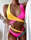 cheap Bikini-Women&#039;s Swimwear Bikini Normal Swimsuit Backless Lace up Color Block Yellow Padded Plunging Neck Bathing Suits Sexy / Padded Bras