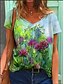 baratos T-shirts-Mulheres Camiseta Floral Gráfico Diário Manga Curta Camiseta Decote V Imprimir Básico Solto Verde Azul Amarelo S / Impressão 3D