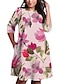 cheap Plus Size Dresses-Women&#039;s Plus Size Floral Shift Dress Print Round Neck 3/4 Length Sleeve Casual Vintage Fall Spring Daily Holiday Knee Length Dress Dress / Summer / Graphic Patterned