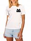 baratos T-shirts-Mulheres Camiseta Gato Estampas Abstratas Estampado Decote Redondo Blusas 100% Algodão Básico Camisetas Básicas Branco Castanho Claro Camelo