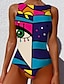 cheap One-Pieces-Women&#039;s Swimwear One Piece Monokini Bathing Suits Normal Swimsuit Color Block Geometric Slim Red print Blue print Black print Green print (White) 3 Padded Bathing Suits Active Basic Sports / Sexy