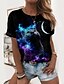preiswerte T-shirts-Damen Galaxis Katze Graphic Täglich Wochenende 3D Cat Kurzarm T Shirt Rundhalsausschnitt Bedruckt Basic Oberteile Schwarz S / 3D-Druck