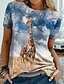 abordables T-shirts-Femme T shirt Tee Graphic Girafe 3D du quotidien Fin de semaine Bleu Imprimer Manche Courte basique Col Rond Standard