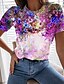 preiswerte T-shirts-Damen T Shirt Weiß Blau Purpur Graphic Blumen 3D Bedruckt Kurzarm Täglich Wochenende Basic Rundhalsausschnitt Regular Fit Blume Farbe