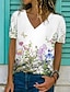 preiswerte T-shirts-Damen Blumen Graphic Täglich Wochenende Blume Farbe Kurzarm T Shirt V Ausschnitt Bedruckt Basic Oberteile Weiß S / 3D-Druck
