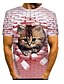 billige Tank Tops-Herre T skjorte Skjorte Katt Grafisk Dyr 3D-utskrift Rund hals Daglig Kortermet Trykt mønster Topper Grunnleggende Grønn Blå Hvit