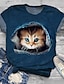 preiswerte Tops in Übergröße-Damen Übergröße Oberteile T-Shirt Katze Grafik Kurzarm Bedruckt Grundlegend Rundhalsausschnitt Baumwoll-Spandex-Trikot Täglich Blau Schwarz