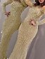 abordables Vestidos de Nochevieja-Mujer Vestido cola de Sirena Vestido largo maxi Dorado Manga Larga Color sólido Lentejuelas Retazos Otoño Escote Redondo Elegante Sensual 2021 S M L XL XXL
