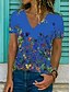 cheap Women&#039;s T-shirts-Women&#039;s T shirt Tee Black White Blue Print Graphic Floral Casual Daily Short Sleeve V Neck Basic Regular Floral Butterfly S