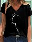 preiswerte T-Shirt-Damen T Shirt Katze Graphic Täglich Wochenende 3D Cat Kurzarm T Shirt V Ausschnitt Bedruckt Basic Schwarz S / 3D-Druck